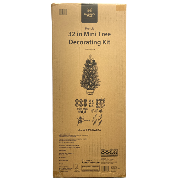 Member's Mark 40 Warm White Pre Lit Mini Tree & Decorating Kit, Blue & Metallics