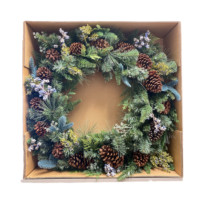 Member's Mark 36" LED Pre-Lit MIxed Greenery Wreath with Pine cones