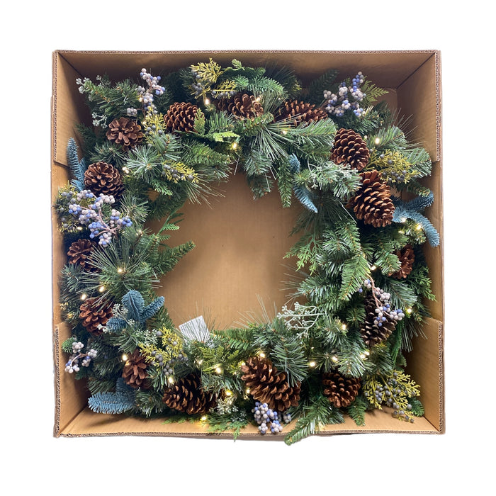 Member's Mark 36" LED Pre-Lit MIxed Greenery Wreath with Pine cones