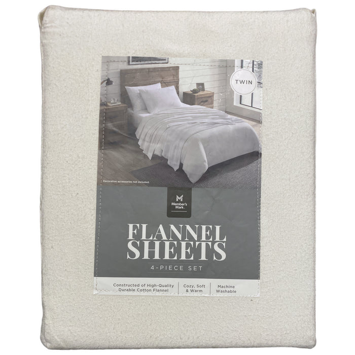 Member's Mark Cozy Soft & Warm 4pc Flannel Sheet Set, Arctic White, Twin