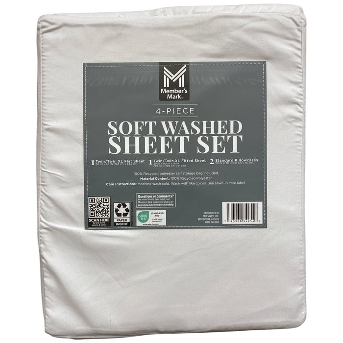 Member's Mark Soft Washed Recycled Microfiber 4-Piece Sheet Set, Twin/Twin XL