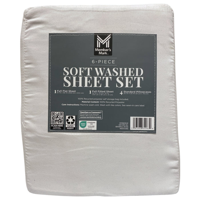 Member's Mark Soft Washed Recycled Microfiber 6-Piece Sheet Set, Full