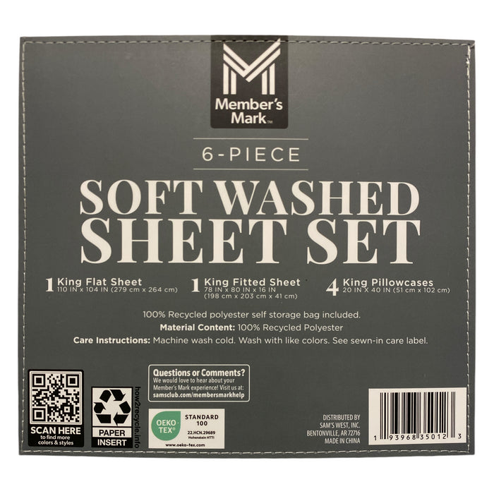 Member's Mark Soft Washed Recycled Microfiber 6-Piece Sheet Set, King