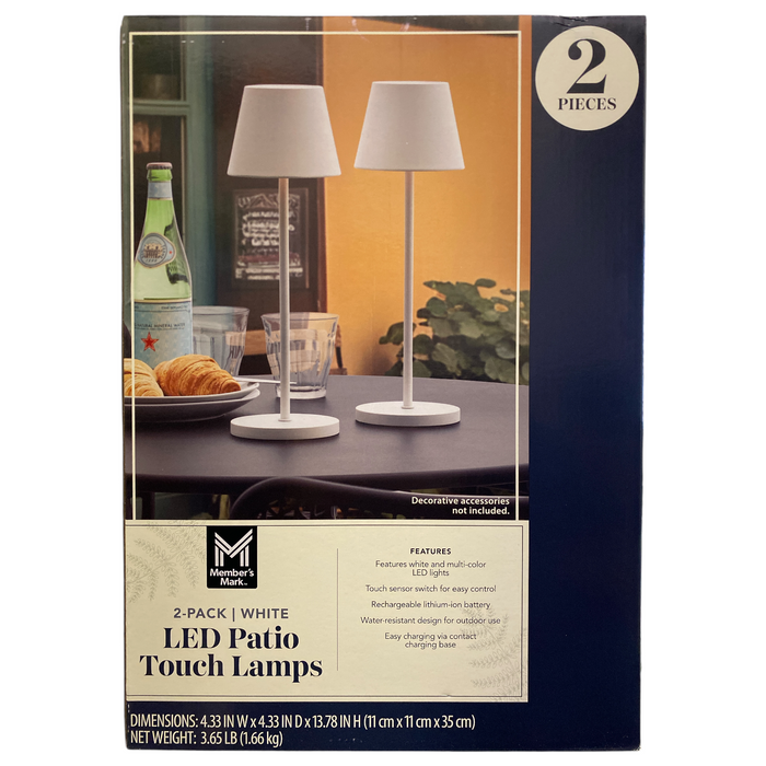 Member's Mark Rechargeable White LED Patio Touch Lamps, Set of 2