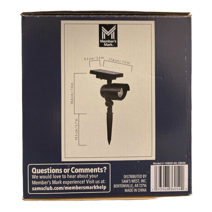 Member's Mark 2-Piece LED Solar Spot Lights, Matte Black