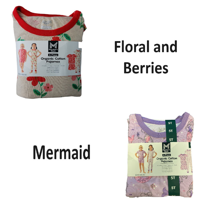 Member's Mark Girls Tagless 4-Piece Organic Cotton Pajama Set