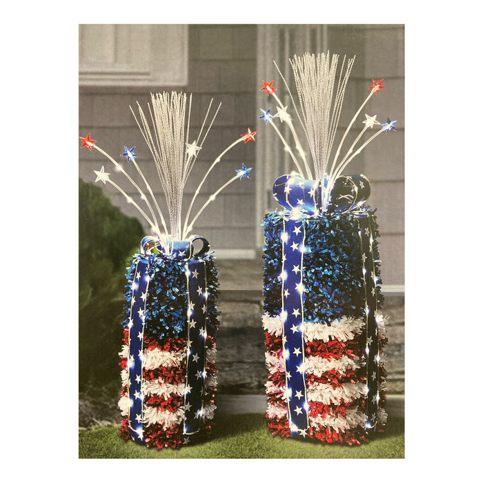 Member's Mark LED Pre-Lit Sparkling Red White & Blue Tinsel Decor, Set of 2
