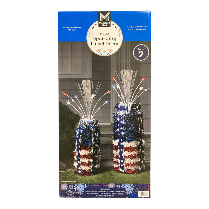 Member's Mark LED Pre-Lit Sparkling Red White & Blue Tinsel Decor, Set of 2