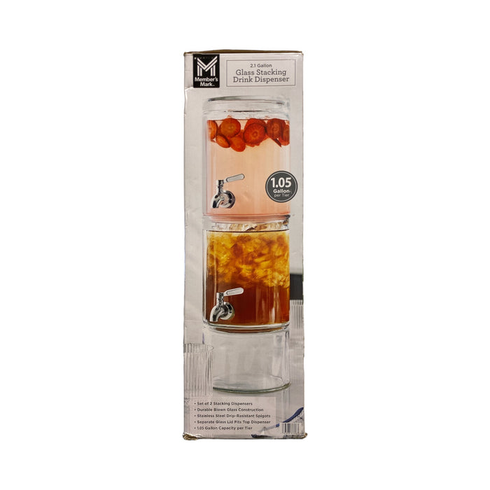 Member's Mark 2-Tier Glass Drink Dispenser with Stainless Steel Spigots,  2.1ga