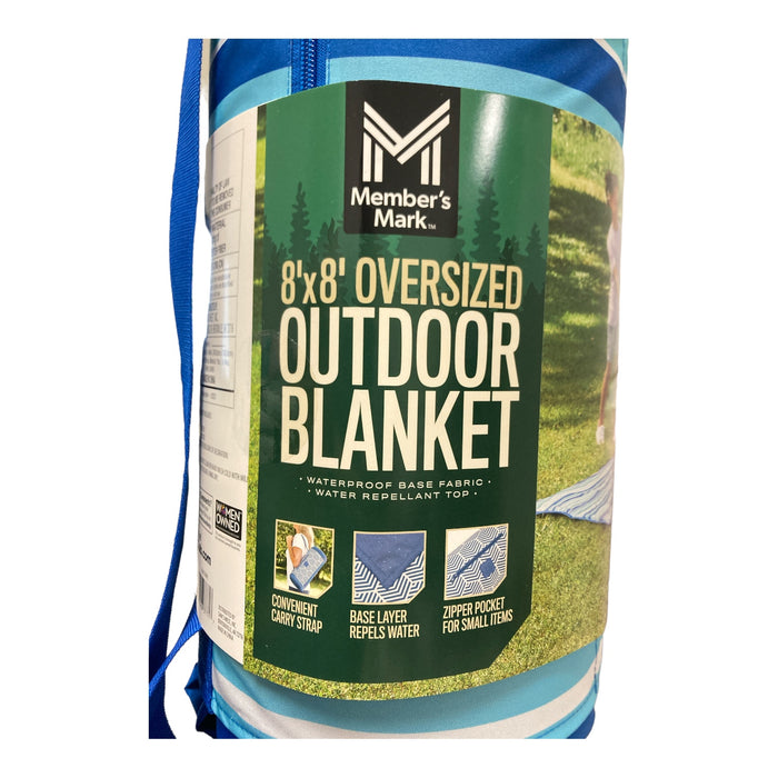 Member's Mark Waterproof Oversized 8' x 8' Outdoor Blanket, Navy Stripe