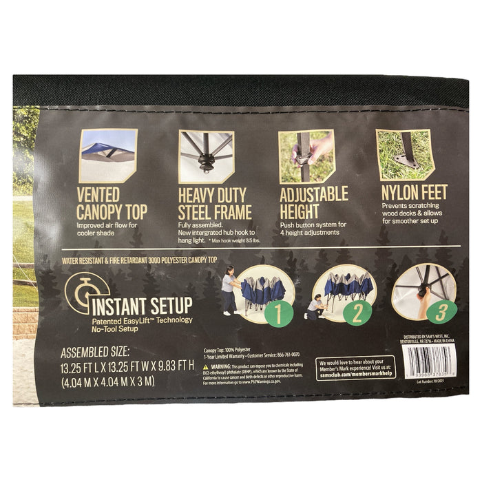 Member's Mark 13' x 13' Canopy with Patented EasyLift Technology, Grey/Blue