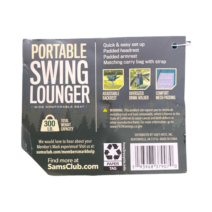 Member's Mark Wide Seat Portable Swing Lounger with Storage Bag, Green