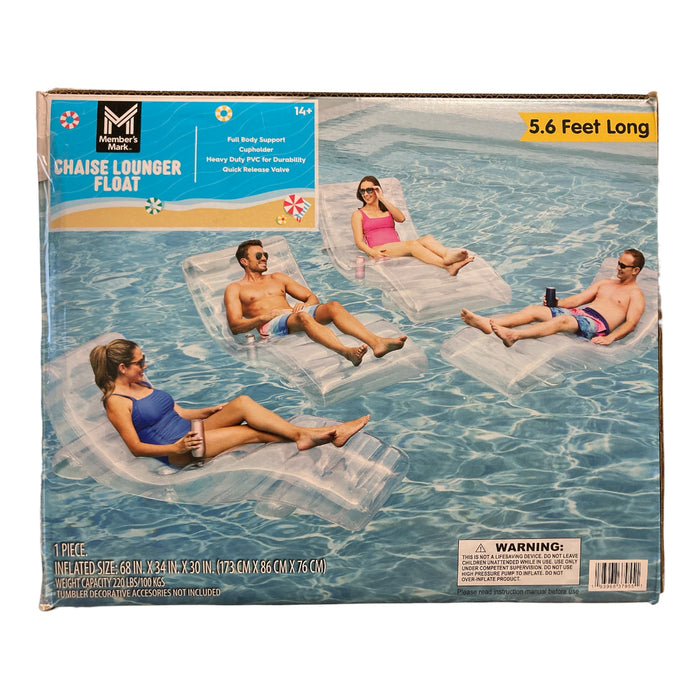 Member's Mark Clear Chaise Lounger Pool Float, 68"x34"x30"