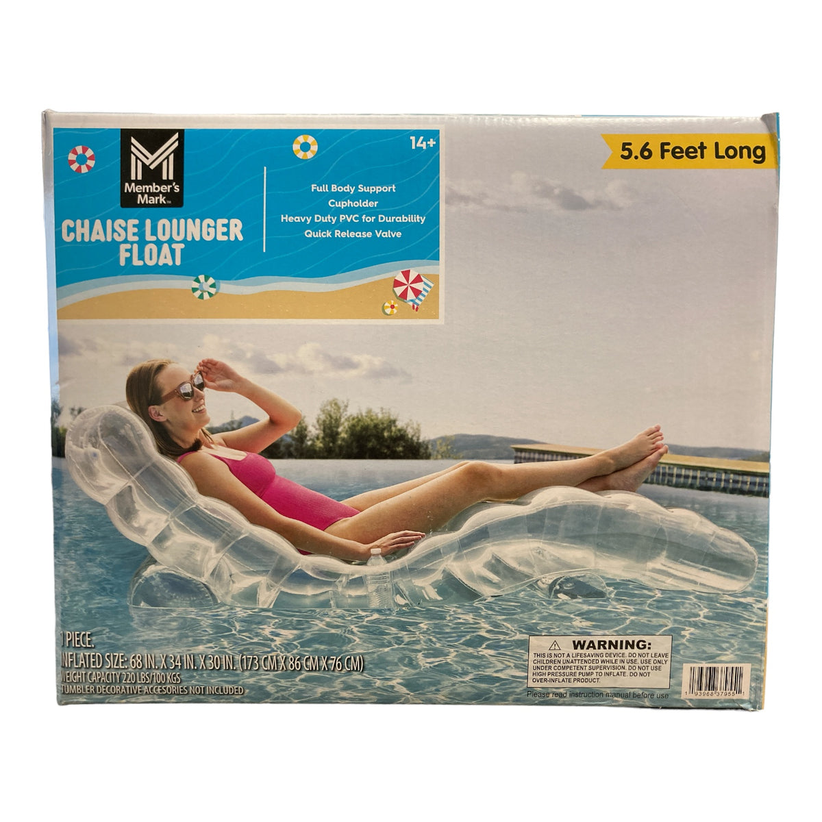 Member's Mark Clear Chaise Lounger Pool Float, 68