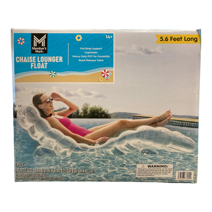 Member's Mark Clear Chaise Lounger Pool Float, 68"x34"x30"