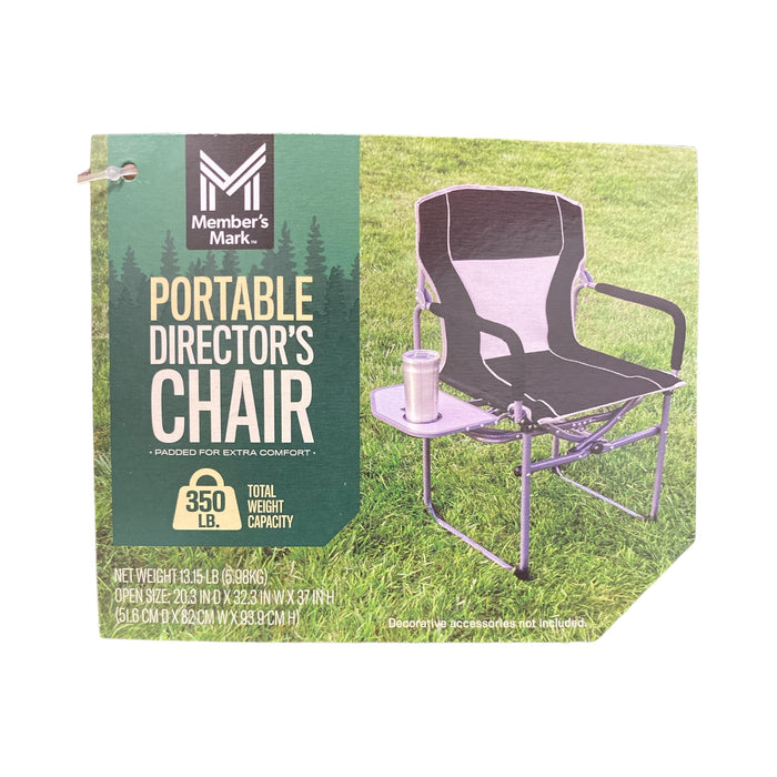Member's Mark Portable Director's Chair, Side Table, Steel Frame, 350lbs Cap