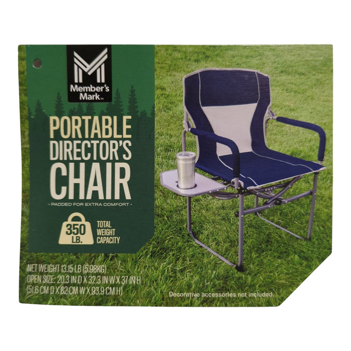 Member's Mark Portable Director's Chair, Side Table, Steel Frame, 350lbs Cap