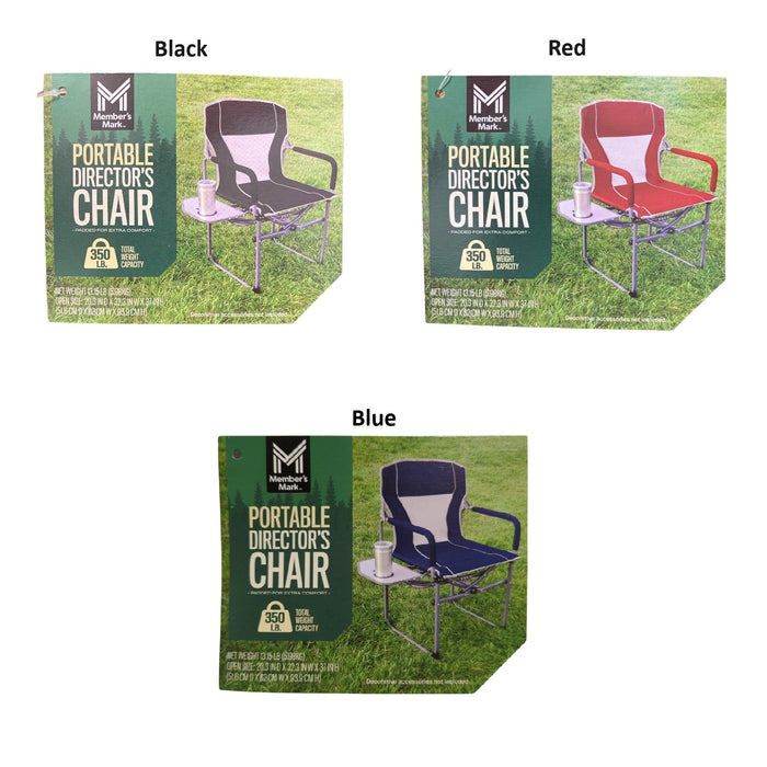 Member's Mark Portable Director's Chair, Side Table, Steel Frame, 350lbs Cap