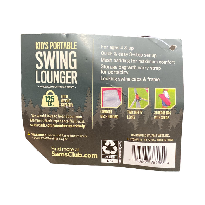 Member's Mark Kid's Portable Swing Lounger, 125Lbs Capacity, Pink