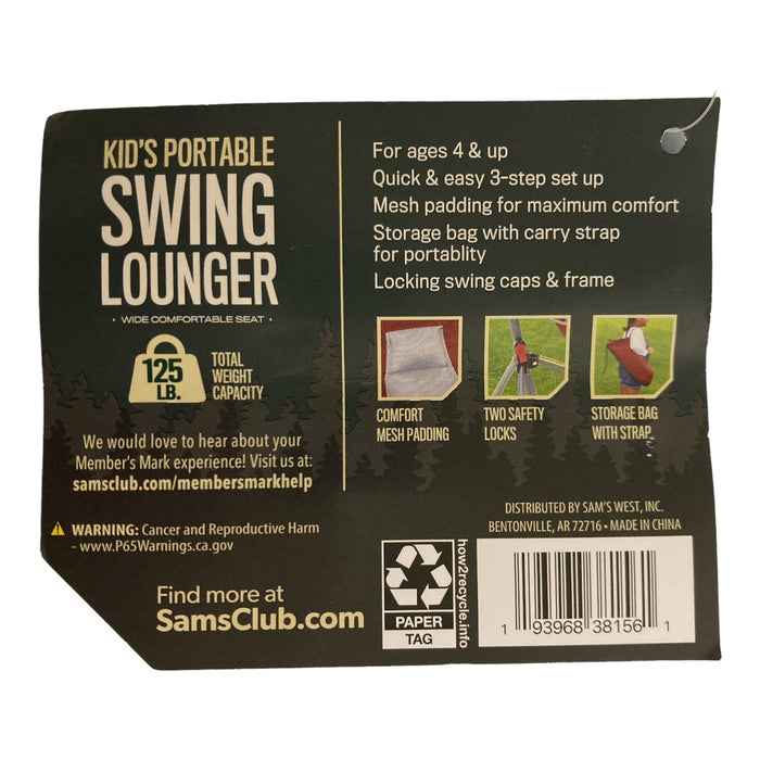 Member's Mark Kid's Portable Swing Chair Lounger, 125lbs Capacity, Red