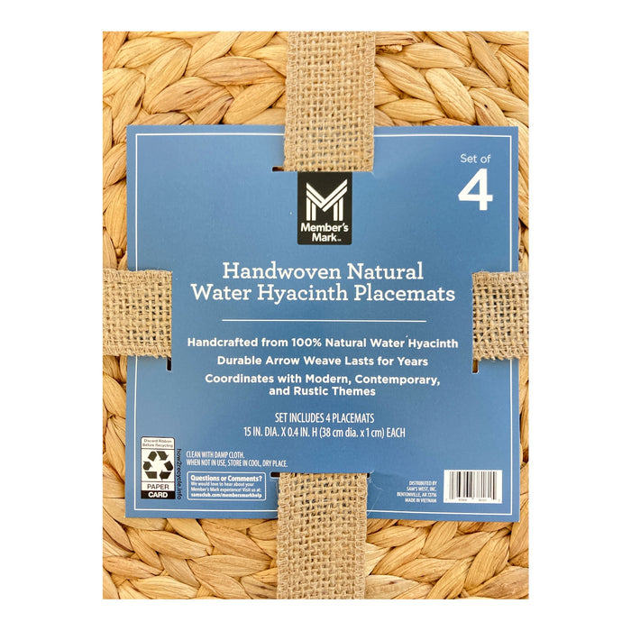 Member's Mark Natural Water Hyacinth Handwoven Placemats, 4pk