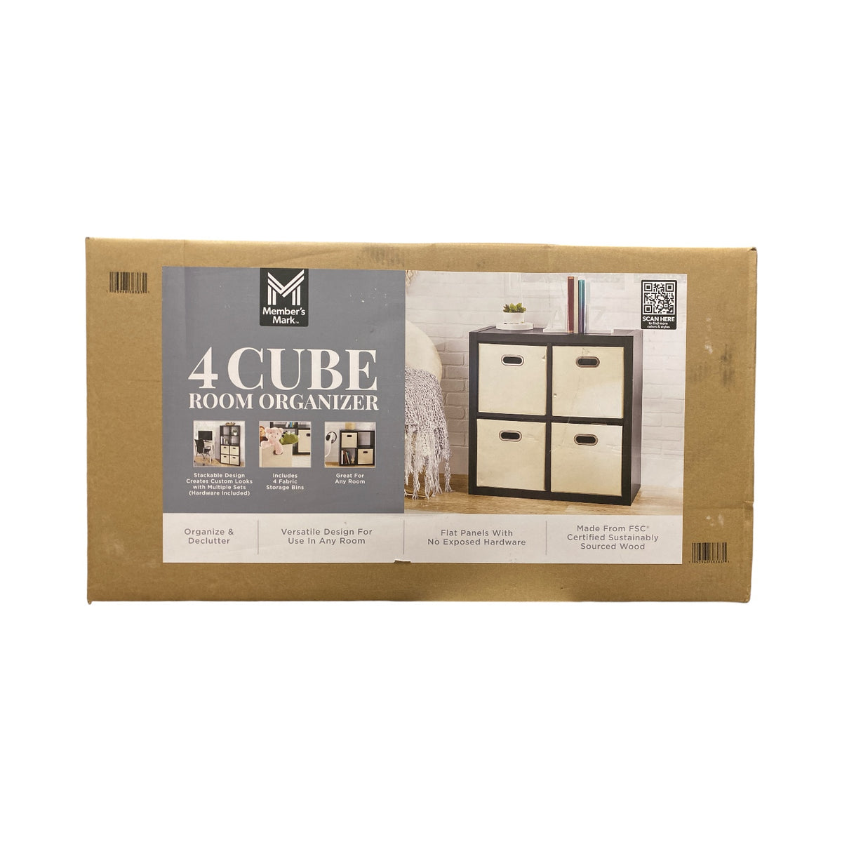 Member's Mark 4 Cube Room Organizer with Fabric Storeage Bins, Black ...
