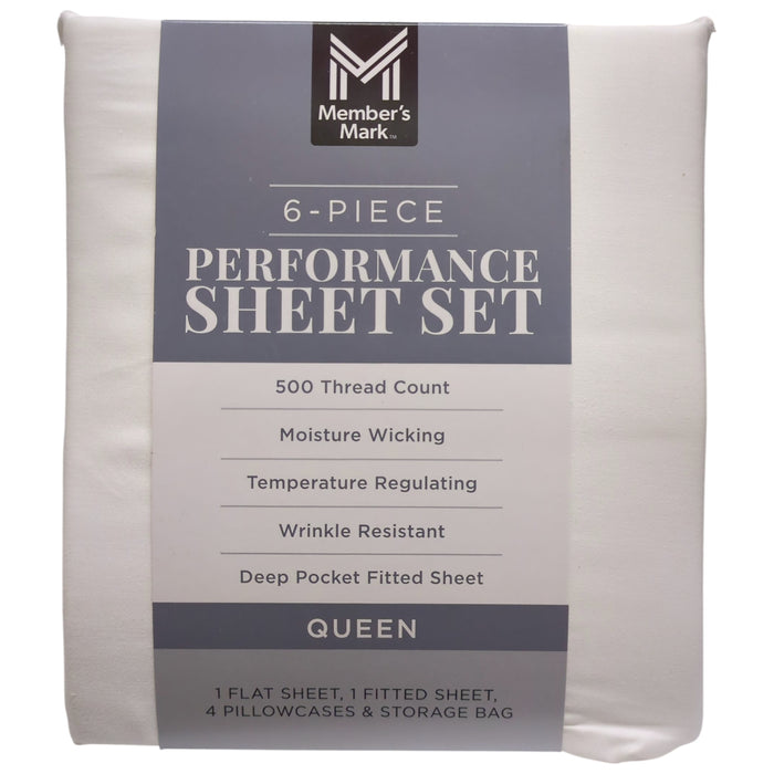 Member's Mark 500 Thread-Count Performance Sheet Set, 6 Piece, Queen