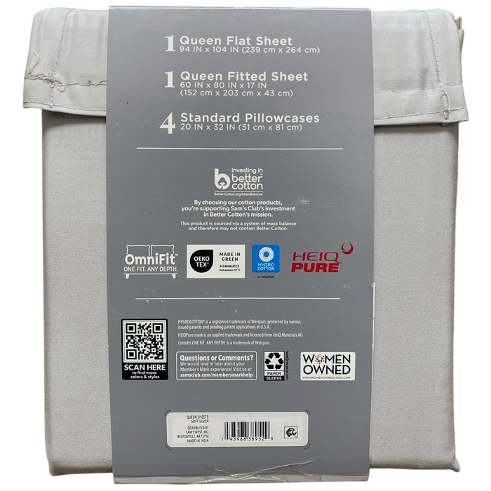 Member's Mark 500 Thread-Count Performance Sheet Set, 6 Piece, Queen