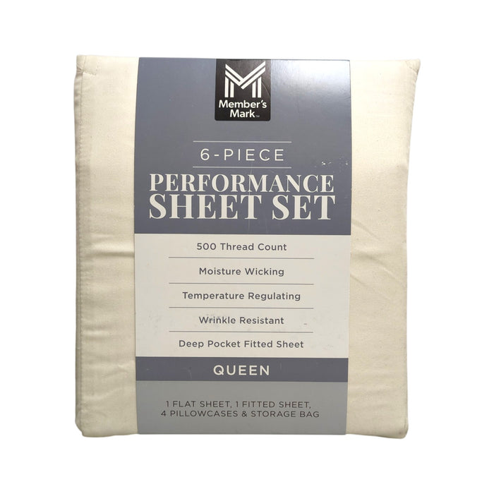 Member's Mark 500 Thread-Count Performance Sheet Set, 6 Piece, Queen