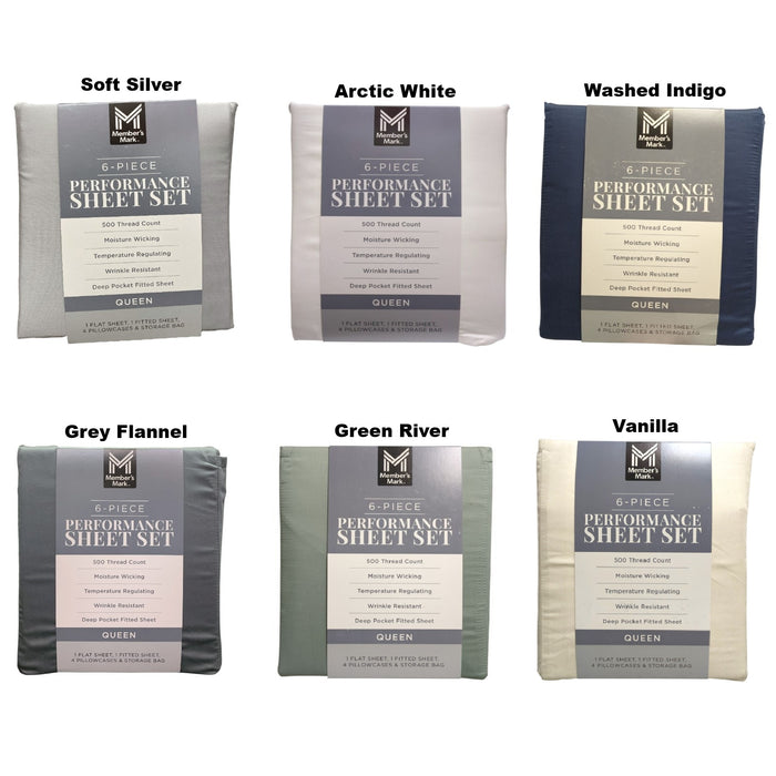 Member's Mark 500 Thread-Count Performance Sheet Set, 6 Piece, Queen