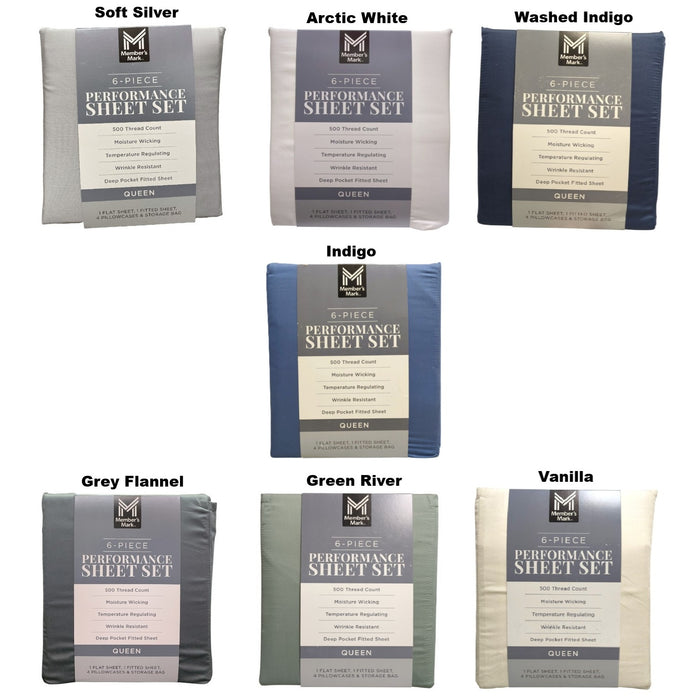 Member's Mark 500 Thread-Count Performance Sheet Set, 6 Piece, Queen