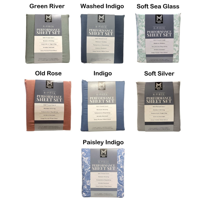 Member's Mark 500 Thread-Count Performance Solid Sheet Set, 6 Piece