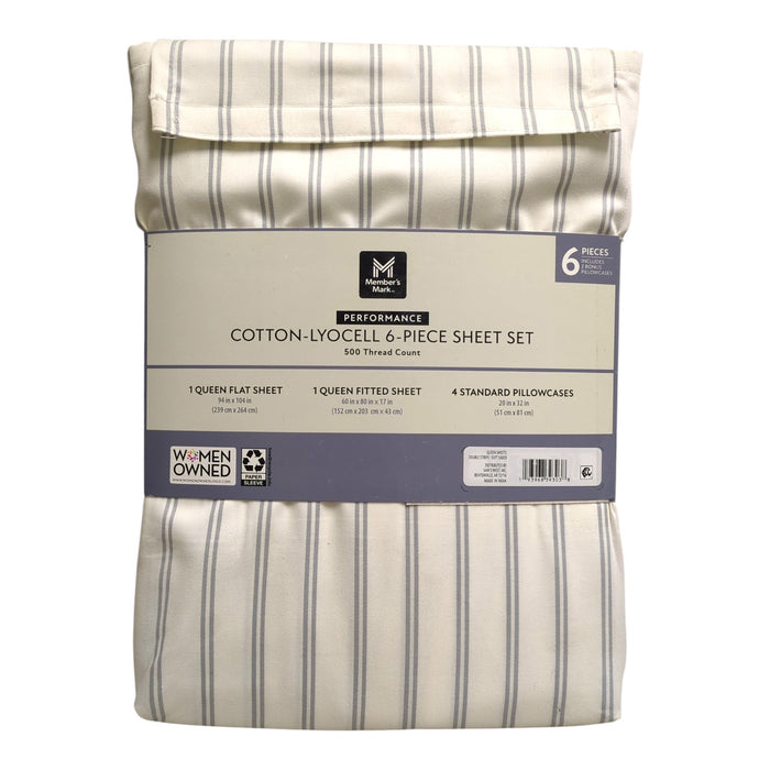 Member's Mark 500TC Performance Cotton-Lyocell Striped Sheet Set, 6 Piece, Queen