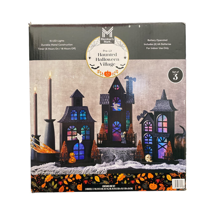 Member's Mark 15 LED Pre Lit Metal Haunted Halloween Village, Set of 3