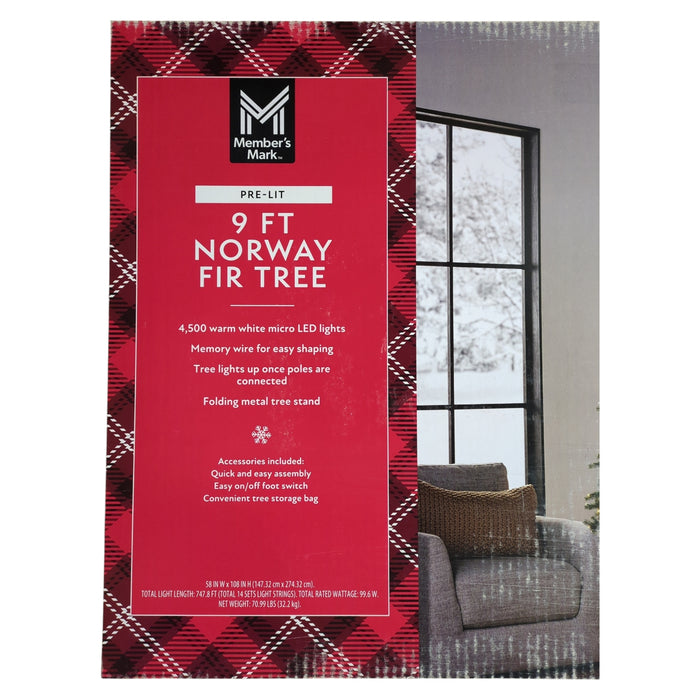 Member's Mark Norway Fir Warm White Micro-LED Pre-Lit Christmas Tree, 9ft