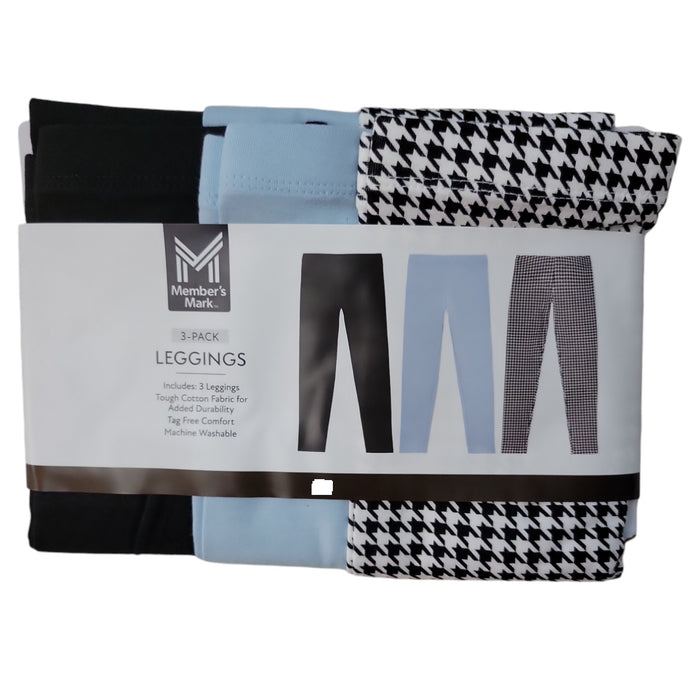 Member's Mark Girls 3-Pack Elastic Waistband Soft Cotton Leggings