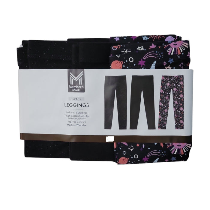 Member's Mark Girls 3-Pack Elastic Waistband Soft Cotton Leggings