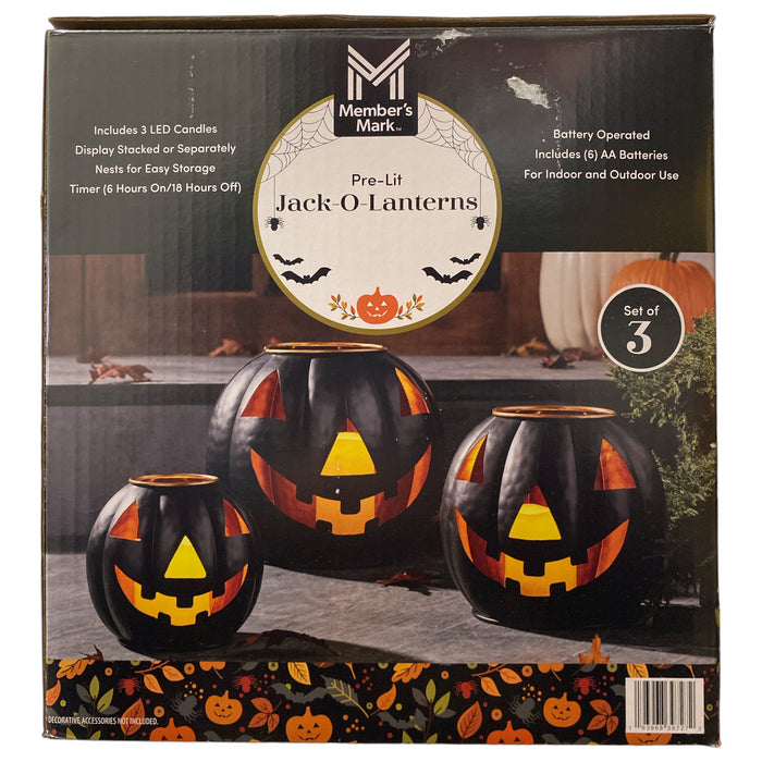 Member's Mark Pre-Lit Black Metal Jack-O-Lantern, Set of 3