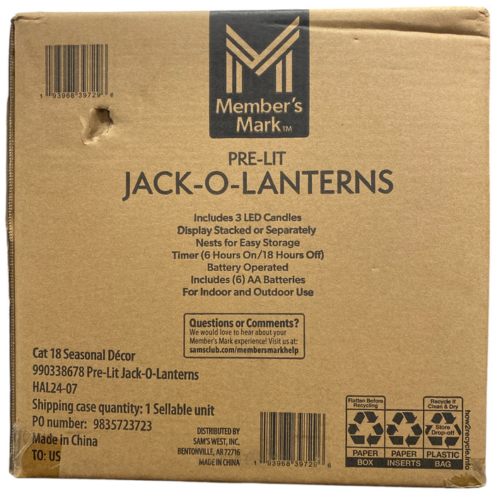 Member's Mark Pre-Lit Black Metal Jack-O-Lantern, Set of 3