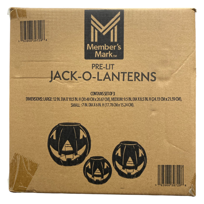 Member's Mark Pre-Lit Black Metal Jack-O-Lantern, Set of 3