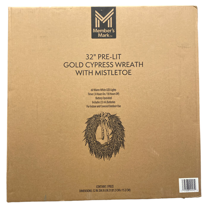 Member's Mark 32" Pre-Lit Cypress Wreath with Gold Shimmer