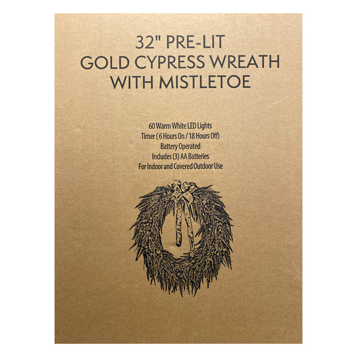 Member's Mark 32" Pre-Lit Cypress Wreath with Gold Shimmer
