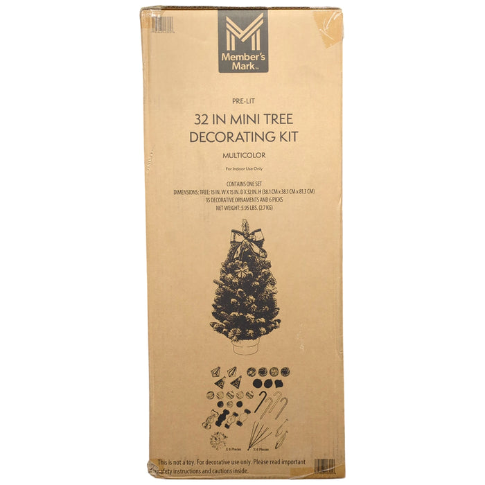 Member's Mark Pre-Lit 32 Inch 42-Piece Mini-Tree Decorating Kit, Multicolor