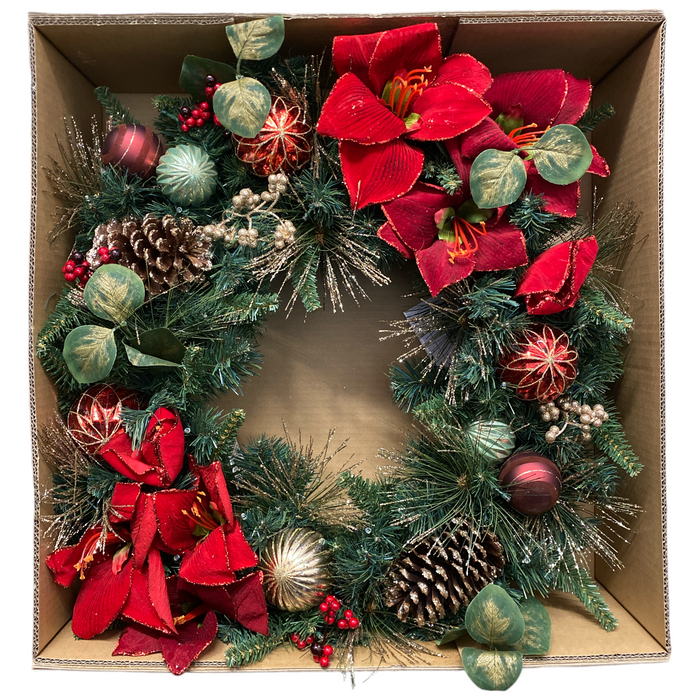 Member's Mark 32" Decorated Wreath with 70 Warm White LED Lights, Red