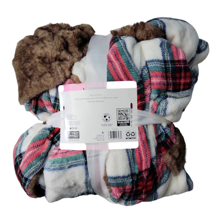 Member's Mark Adult Faux Fur Collar Pockets Plush Robe