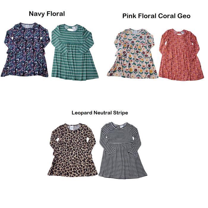 Member's Mark Girls Tagless Elastic Waist Long Sleeve 2-Pack Knit Dress