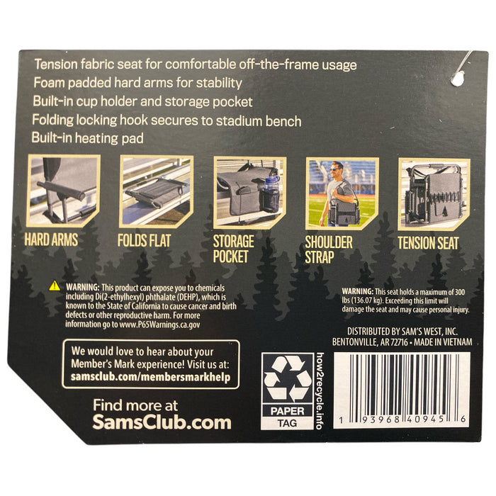 Member's Mark Lightweight Heated Hard Arm Stadium Seat with Cup Holder