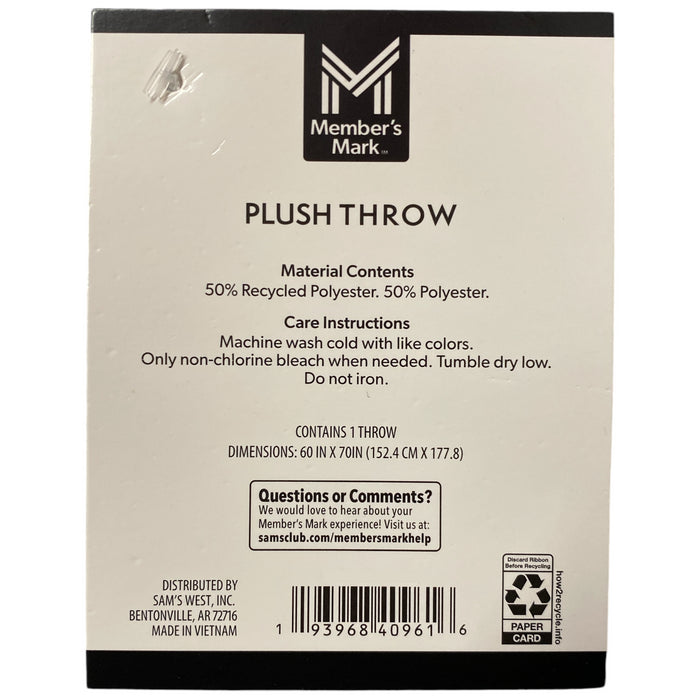 Member's Mark Oversized Plush & Soft Sherpa Throw Blanket,  60" x 70"