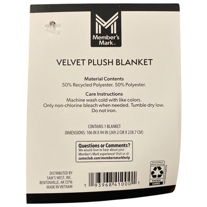 Member's Mark Soft & Luxurious Herringbone Velvet Plush Blanket, 106"x94"