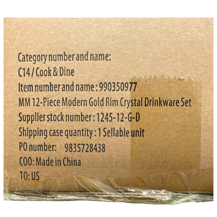 Member's Mark 12-Piece Modern Gold Rim Crystal Drinkware Set
